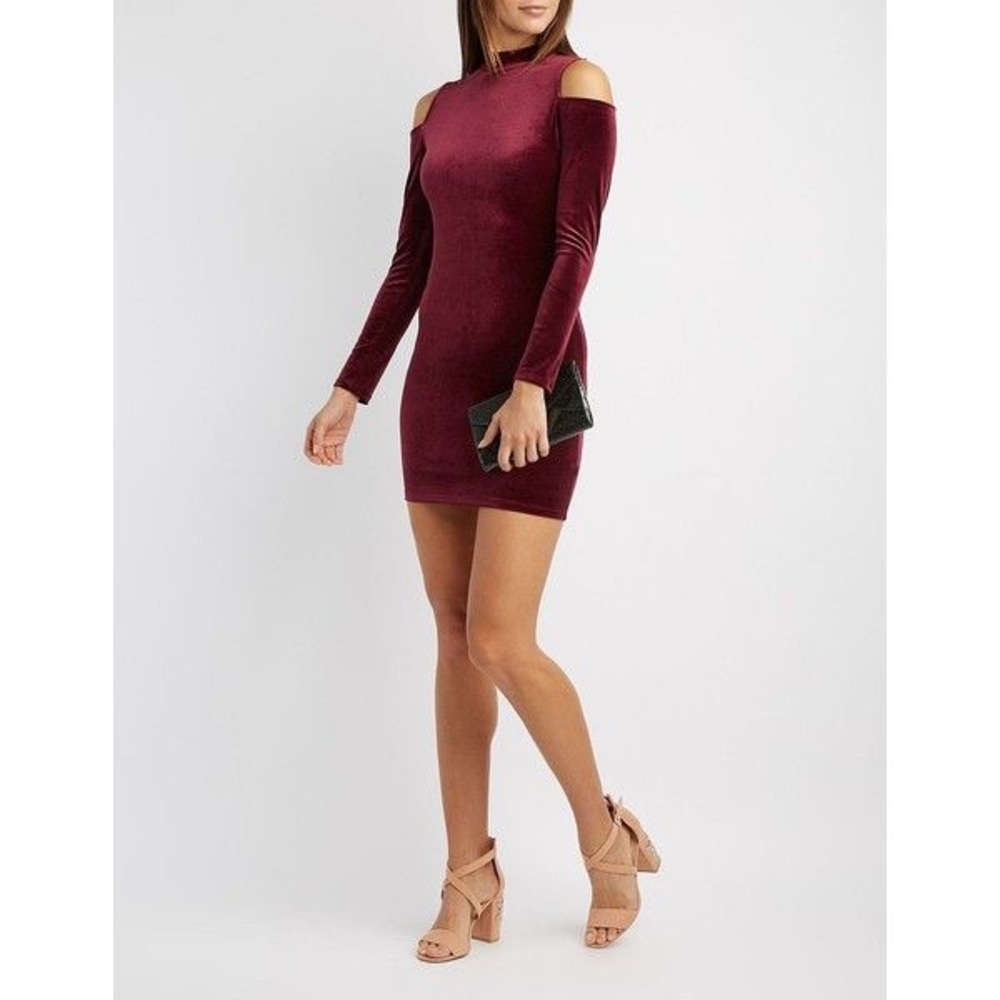 Velvet Red Cold Shoulder Bodycon Dress